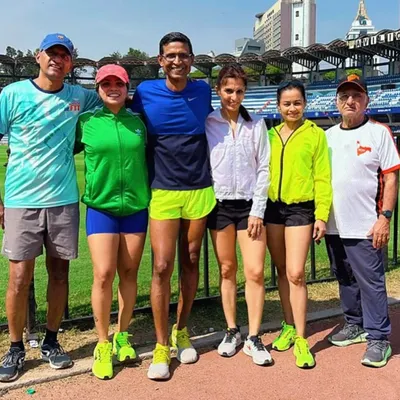 Our coach with his athletes after the All India Nationals Meet in Bengaluru. His passion for the sport and determination to win is something he instills in all of us.