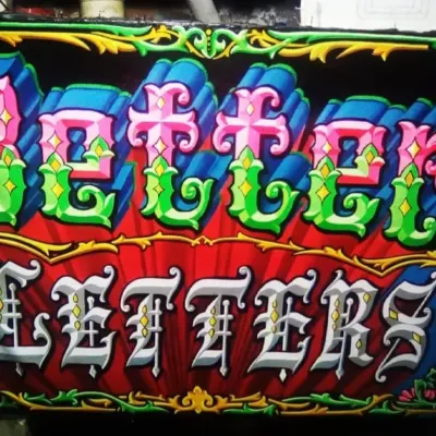 A vibrant, multi-layered typography piece for 'Better Letters' magazine, showcasing a fusion of different lettering styles and bright, eye-catching colors.