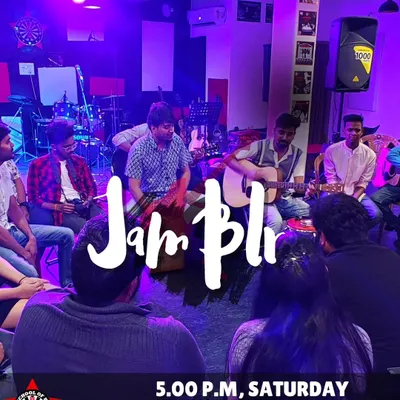 An event poster for 'Jam Blr,' our community event for rhythmic conversations, melodic meet-ups, and soulful jamming sessions.