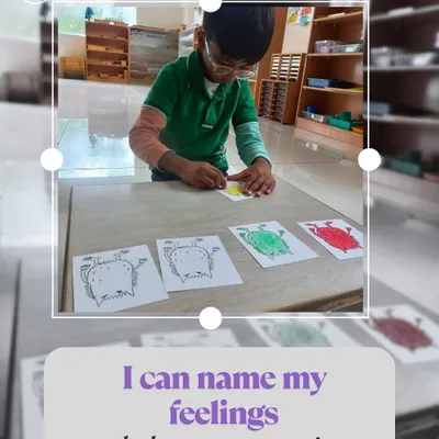 I can name my feelings and choose my actions. Using "The Colour Monster" as a guide, children explore their emotions by associating them with colors. This helps them build emotional literacy, self-awareness, and the ability to talk about their feelings.