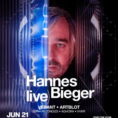 The main flyer for the night with Berlin's Hannes Bieger at Zozo The Club. A night dedicated to raw, analog techno.