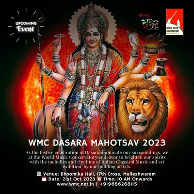 The official invitation to our WMC Dasara Mahotsav, an event where we celebrate the festival with melodies and rhythms from our budding artists.