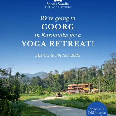 I am so excited to announce our next yoga retreat to the beautiful green hills of Coorg. This poster has all the details for our journey from October 31st to November 5th, 2025. This is an exclusive retreat for students of my studio to ensure a safe and connected space.
