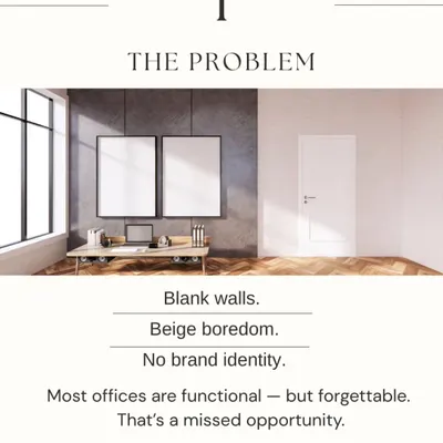 The problem I see in so many offices: blank walls, beige boredom, and no brand identity. A functional but forgettable space is a missed opportunity to inspire your team and tell your story.
