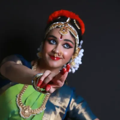The grace and expression of a young Bharatanatyam dancer during her pre-Arangetram photoshoot. I love documenting unique cultural milestones, focusing on the dedication and artistry involved.