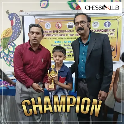 Celebrating our star student, Ved Singh, who secured a top position in the Under-9 category at the Karnataka State U11 Chess Championship.