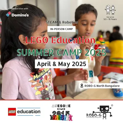 Announcing our LEGO Education Summer Camp for April and May at our North Bangalore location. We offer a range of robotics and coding courses in partnership with Domino's for a fun pizza-making experience.
