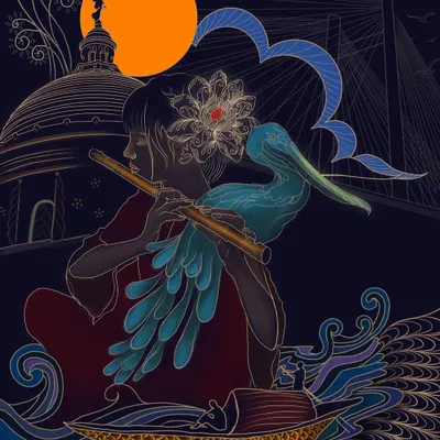 'Sonar Tori: A Journey Through Kolkata' is a digital piece that feels like a dream of my city. The golden boat drifts through time, carrying music and memory against a backdrop of the Howrah Bridge and Victoria Memorial.