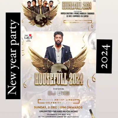The official poster for Housefull 2024, one of South India's biggest NYE parties. It was an honor to be part of a massive celebrity artist lineup and play for such a huge audience at The Lalit Ashok.