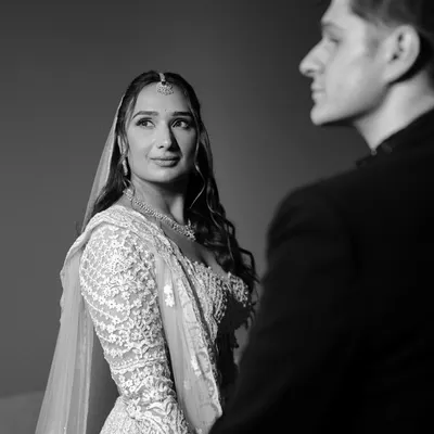 The look of pure love and admiration. Black and white allows the emotion in the bride's eyes to be the absolute focus of this beautiful, intimate portrait.