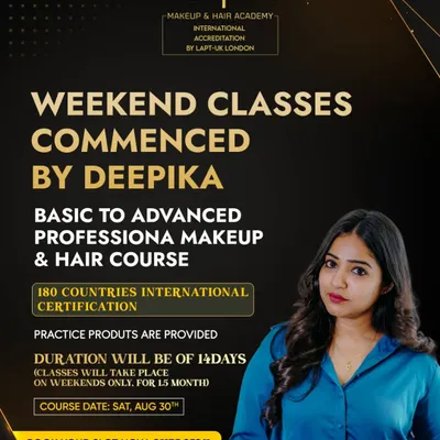 Exciting news! My weekend classes for the Basic to Advanced Professional Makeup & Hair course are here. This poster gives you all the details about the 14-day course, which includes an international certificate.