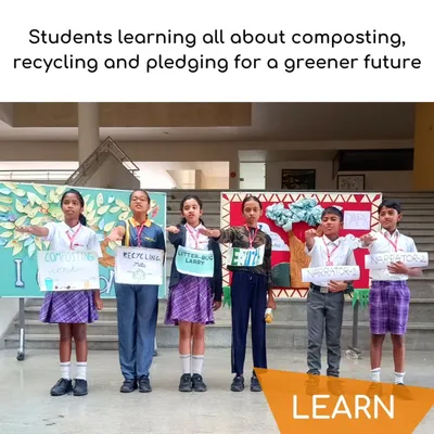 The journey begins with 'Learn'. Here, students are introduced to core concepts like composting and recycling through engaging presentations, building a foundational understanding of environmental responsibility.