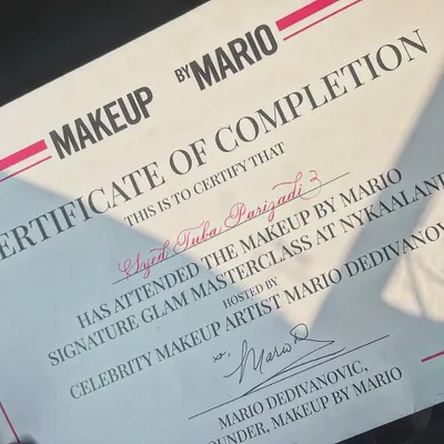 The official certificate from the Makeup by Mario Signature Glam Masterclass. This was a pivotal moment in my career, and I am so grateful for the knowledge I gained.