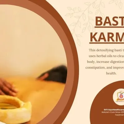Basti Karma is a powerful detoxifying Panchakarma therapy. It involves administering herbal oils or decoctions to cleanse the colon, which helps relieve constipation, improve digestion, and reduce body-wide inflammation linked to pain.