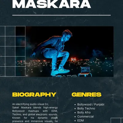 My official biography and a list of the main genres I play. This gives you a quick idea of my sound, from Bolly-Techno to commercial EDM.