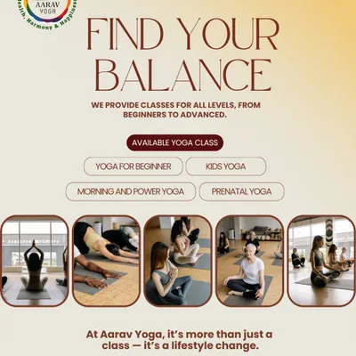This graphic provides a snapshot of the diverse classes we offer to help you find your balance. From beginner and kids yoga to power and prenatal sessions, we have a class for every level and every stage of life.