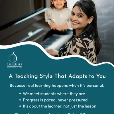 My teaching style adapts to every child. In our toddler workshops, we meet each little learner where they are, focusing on encouragement and personal connection. This photo captures the gentle, supportive guidance that is at the heart of Soul Piano Studio.