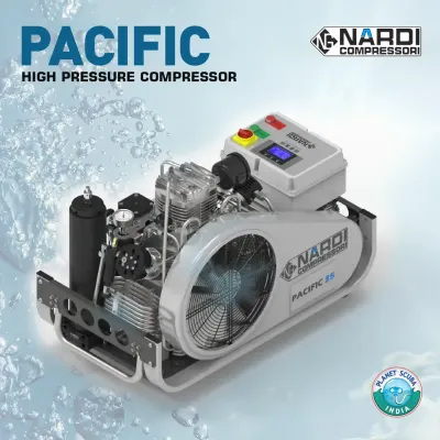 The Nardi Pacific high-pressure compressor is a robust, high-efficiency unit designed for continuous operation. It is a reliable solution for dive shops, commercial operations, and vessels that require a dependable source of pure breathing air.