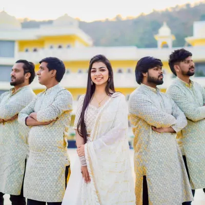 Me with my amazing team of musicians at a Haldi event in Udaipur. We are not just a band; we are a family that creates music together.