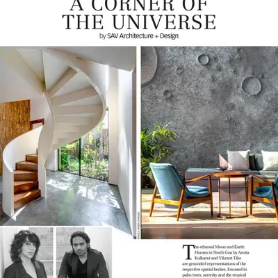 We were thrilled to have three of our projects featured in Home & Design Trends' "Top 10" issue for 2020. This cover story, "A Corner of the Universe," highlights our Moon and Earth Houses in Goa.