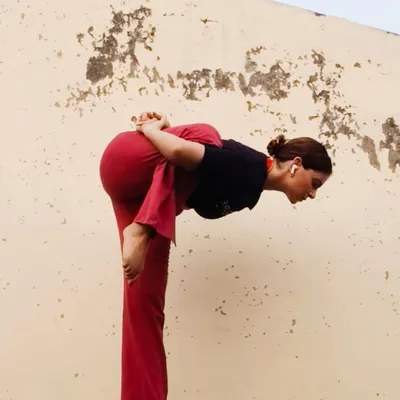 Working on the standing flamingo pose, or Marichasana. This is a bound yoga pose that challenges balance and opens the hips and shoulders. Some days are just made for binding poses.