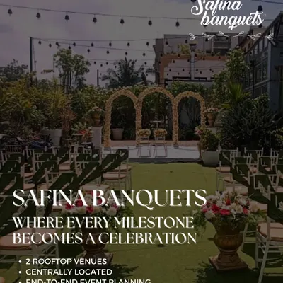 A beautiful daytime ceremony setup at our Terrace Garden. The golden arches and lush green aisle create a picturesque setting for saying "I do" under the open sky.