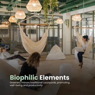 We are strong advocates for biophilic design. Incorporating natural elements like greenery and natural light into the office promotes well-being, boosts productivity, and reduces stress for employees.