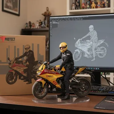 We are always innovating to stay ahead of threats. This image shows the journey of our response officer from a 3D design concept to a real-life protector, symbolizing our commitment to next-generation, smart security.