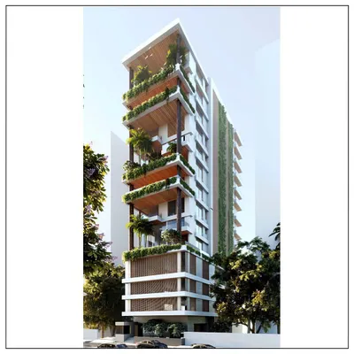 A multi-storey apartment building in the heart of Mumbai’s bustling Juhu locale. With a prestigious location, spacious balconies, and greenery for facade accents, this project is a true spectacle.