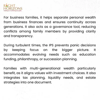 This excerpt from our weekly bulletin explains the benefits of an Investment Policy Statement (IPS) for business families, highlighting its role in separating personal and business wealth and preventing panic decisions during turbulent times.