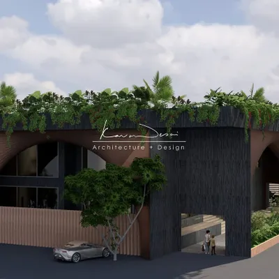 Here, the interplay of form and texture is everything. The strong arch creates a dramatic opening, while the contrast between the dark, textured facade and the smooth, earthy tones adds depth and character.