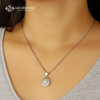Shine bright every day with the timeless elegance of our Sunburst Pendant. This beautiful piece, crafted in 925 sterling silver with a Zirconia center, is for those who love to glow effortlessly.