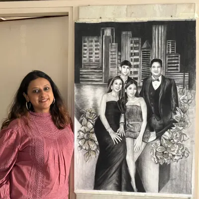 It was a joy to stand next to this completed large-scale family portrait. Capturing the personalities of this beautiful family against a city skyline was a wonderful project, and I'm ready to create one for your family too.
