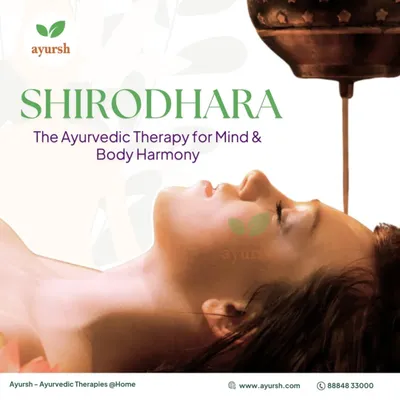 This is our Shirodhara therapy, designed for achieving mind and body harmony. The gentle pouring of warm oil on the forehead calms the mind, relieves stress, and helps rejuvenate your soul.