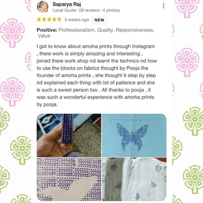 (Image) This wonderful Google review from Saparya warms my heart. I focus on explaining each step with patience, and it’s lovely to hear that my students find the experience amazing and interesting.