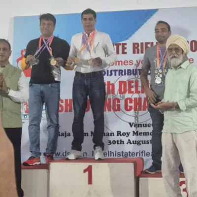 My students on the winners' podium at the 40th Delhi State Shooting Championship. Their hard work paid off.