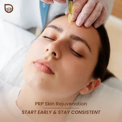 This image shows a PRP skin rejuvenation treatment in progress. I advise my patients to start early and stay consistent, as PRP is a regenerative therapy that builds and preserves skin structure over the years.