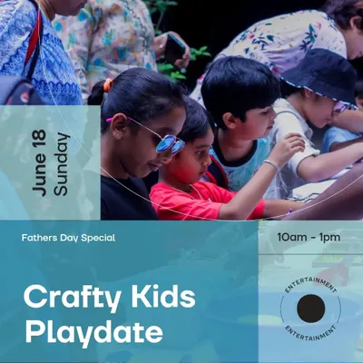 An event poster for our Father's Day Special: Crafty Kids Playdate, a collaboration with Courtyard. We organized a day of mosaic art, acrylic pour, and tote bag painting.