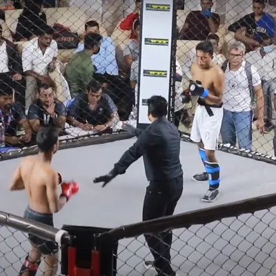 A referee steps in during a competitive bout at the 6th Bengaluru Open MMA Championship. Our fighters gain invaluable experience in officially sanctioned matches, learning to adapt under pressure.
