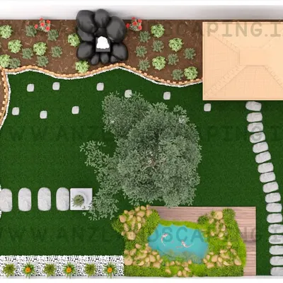 A top-down 2D and 3D hybrid design plan, allowing our clients to understand the layout, flow, and elements of their future garden before we break ground.