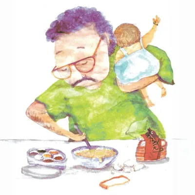 An illustration from 'Memories on a Plate', our collaborative book with The Alipore Post. It shows how food memories, like a father's love language of half-boiled eggs, are woven into our lives.