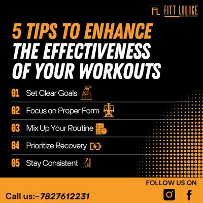 To make your workouts more effective, you need a strategy. This graphic outlines five key tips we share with our clients, including setting clear goals, focusing on proper form, and prioritizing recovery to ensure you're training smart.