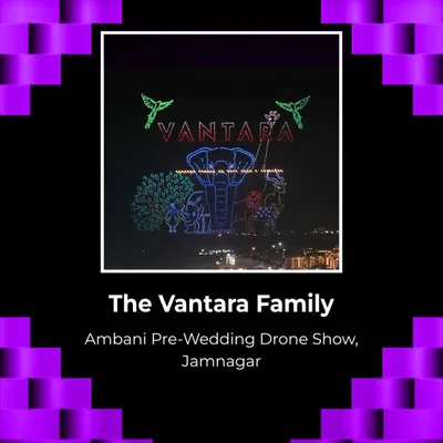 For the Ambani pre-wedding event, we created this stunning "Vantara Family" animation. This show, featuring 5,500 drones, is a prime example of how we can execute world-class, large-scale branded entertainment.