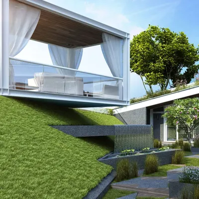 This clubhouse design creates harmony through contrast, juxtaposing nature and structure. The floating pavilion and terraced water features are crafted to create levels of peace without disturbing the land’s natural topography, offering a journey through a serene landscape.