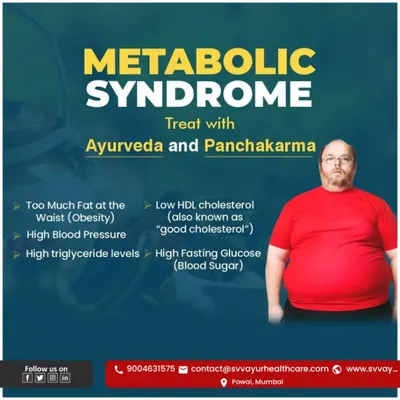 Metabolic syndrome involves a cluster of conditions like excess waist fat, high blood pressure, and high blood sugar. I treat this holistically with Ayurveda and Panchakarma to restore your body's natural balance and health.