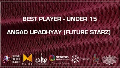 Congratulations to Angad Upadhyay from Future Starz for being named the Best Player in the Under 15 category of the School Soccer League.