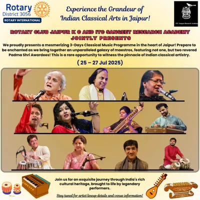 The official poster for a mesmerizing 3-day classical music program in Jaipur, presented by the Rotary Club and ITC Sangeet Research Academy. I was honored to be part of such a prestigious lineup.