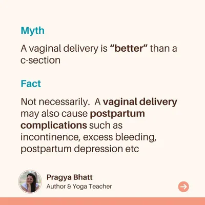 Let's bust some myths about C-sections. This carousel addresses common misconceptions about recovery time, whether vaginal delivery is "better," and the idea that you "should" avoid a C-section. Your body, your birth, your choice.