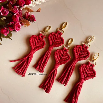 A bouquet of hearts! These bright red macrame heart keychains are perfect for gifting. They are handmade with love and look so pretty all together.