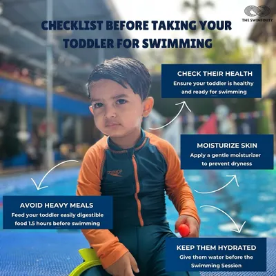 Getting your toddler ready for their swim session is easy with this simple checklist. We recommend avoiding heavy meals, moisturizing skin, and ensuring they are healthy and hydrated for a fun and safe experience.